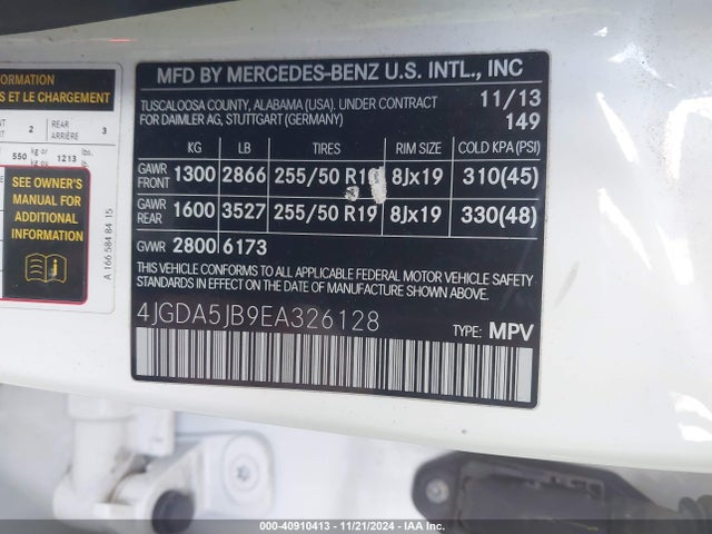 Mercedes-Benz ML 350 2014 4JGDA5JB9EA326128 Image 9