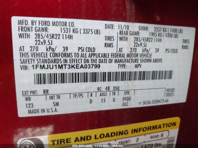 1FMJU1MT3KEA03799 Ford Expedition Platinum
