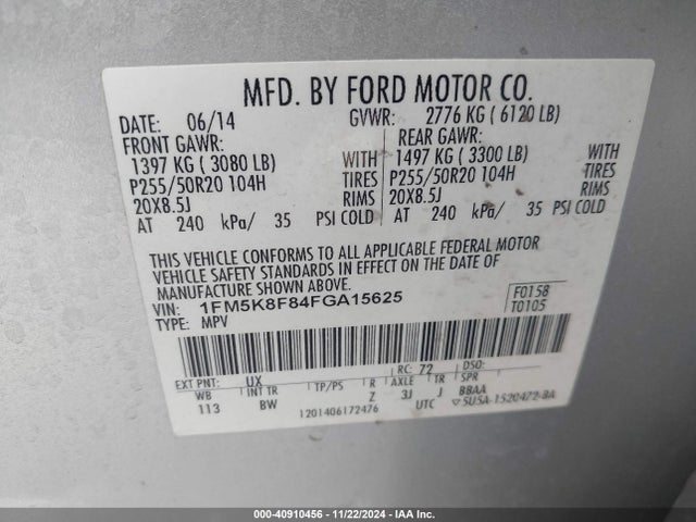 Ford Explorer Limited 2015 1FM5K8F84FGA15625 Image 9