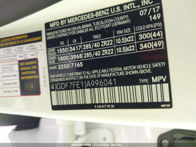 4JGDF7FE1JA996041 Mercedes-Benz Amg Gls 63 4matic
