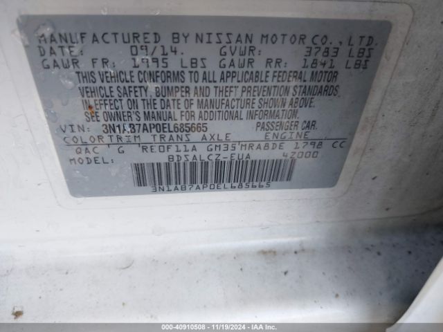 3N1AB7AP0EL685665 Nissan SENTRA S