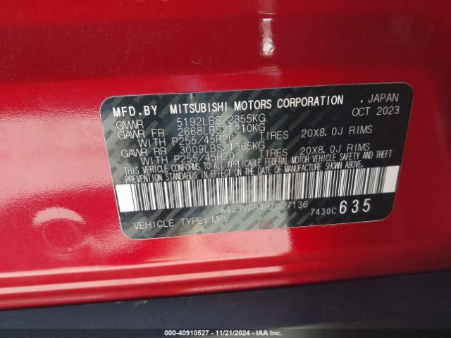 2024 MITSUBISHI OUTLANDER JA4J3VA84RZ027136 Photo 8