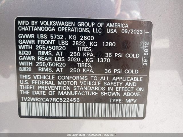 1V2WR2CA7RC522456 Volkswagen Atlas 2.0t Se W/technology