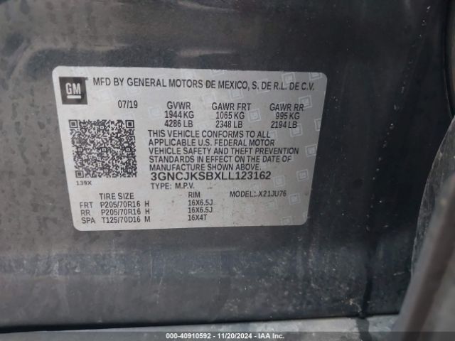 3GNCJKSBXLL123162 Chevrolet Trax Fwd Ls