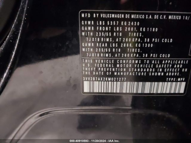 3VV2B7AX2KM021277 Volkswagen Tiguan 2.0t Se/2.0t Sel/2.0t Sel R-line/2.0t Sel R-line Black
