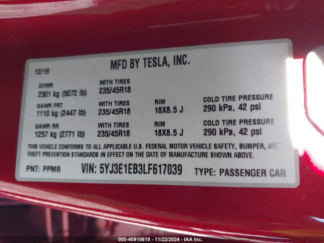 2020 TESLA MODEL 3 5YJ3E1EB3LF617039 Photo 8
