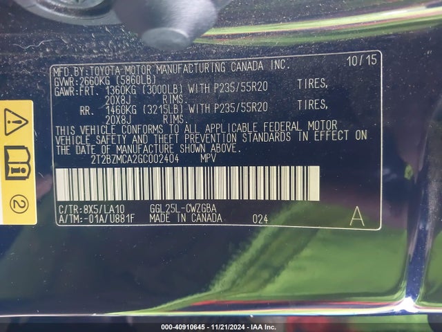 2T2BZMCA2GC002404 Lexus RX 350