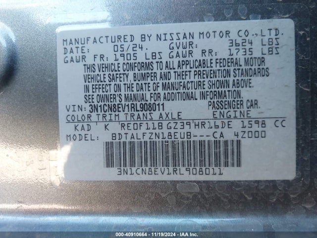 Nissan Versa 1.6 Sv 2024 3N1CN8EV1RL908011 Image 9