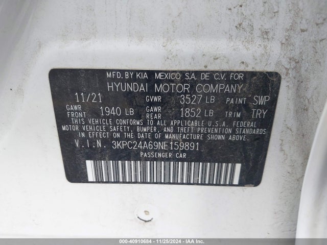 Hyundai ACCENT SE 2022 3KPC24A69NE159891 Image 9