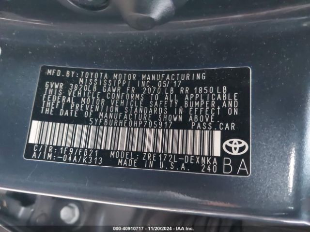 5YFBURHE0HP705917 Toyota COROLLA LE