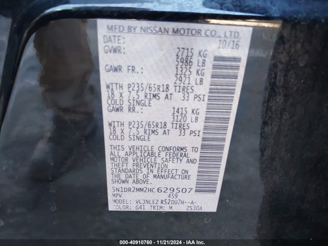 Nissan Pathfinder Sv 2017 5N1DR2MM2HC629507 Image 9