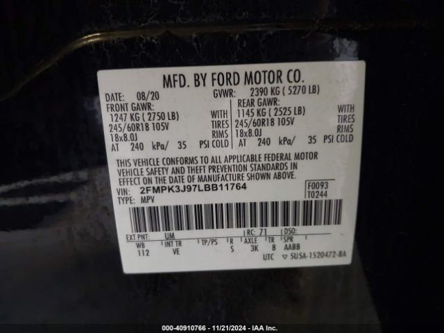2FMPK3J97LBB11764 Ford EDGE SEL