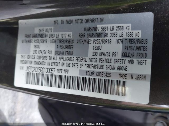 JM3TCACY5G0100057 Mazda Cx-9 Touring