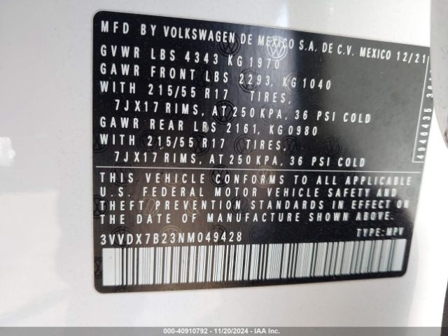 3VVDX7B23NM049428 Volkswagen Taos 1.5t S