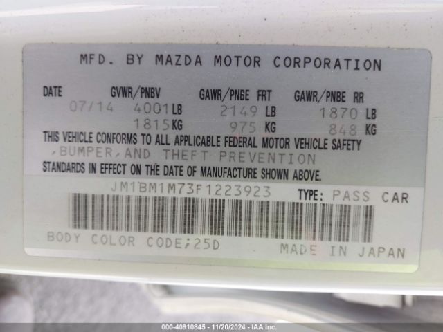 JM1BM1M73F1223923 Mazda Mazda3 I Grand Touring