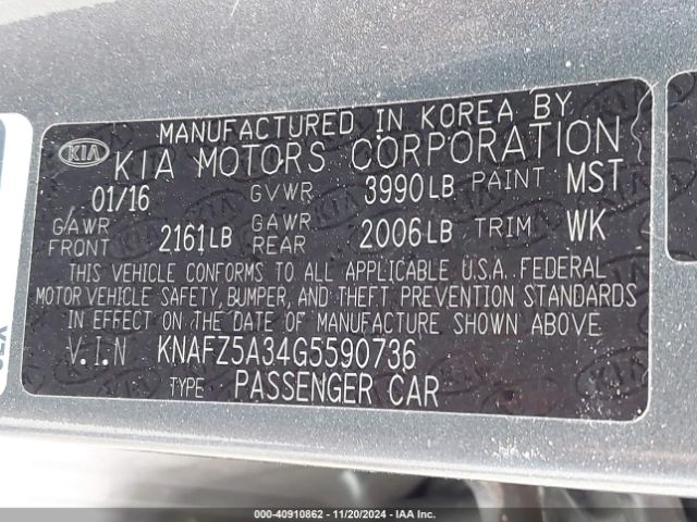 KNAFZ5A34G5590736 KIA FORTE SX