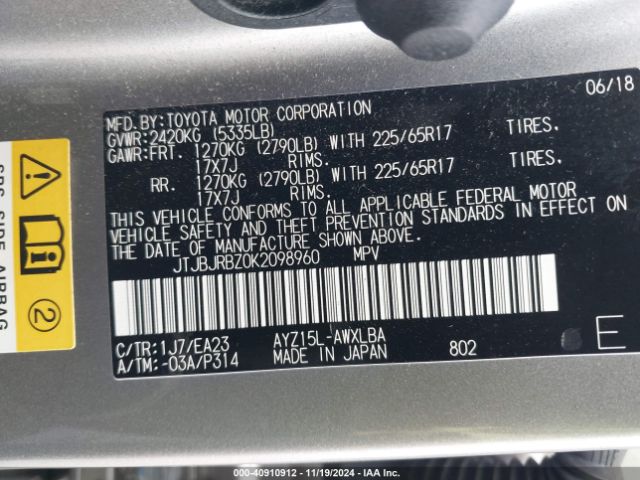 JTJBJRBZ0K2098960 Lexus NX 300H