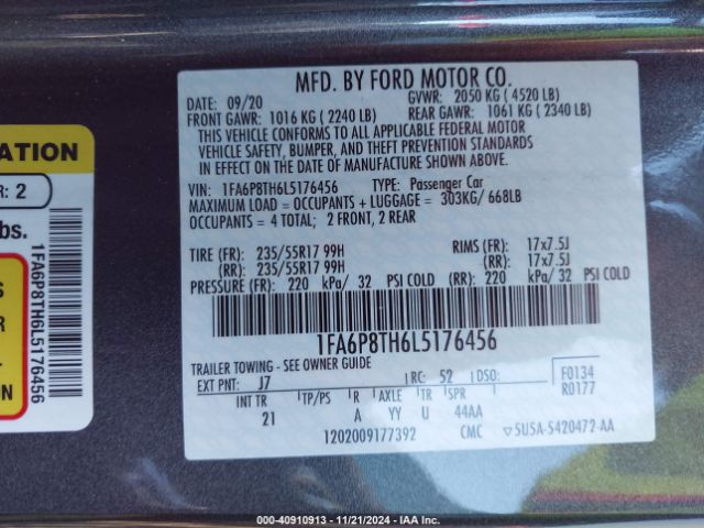 1FA6P8TH6L5176456 Ford Mustang Ecoboost