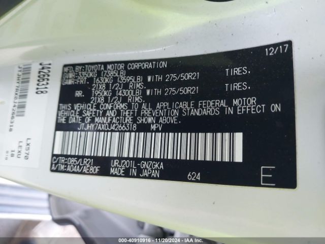JTJHY7AX0J4266318 Lexus Lx 570 Three-row