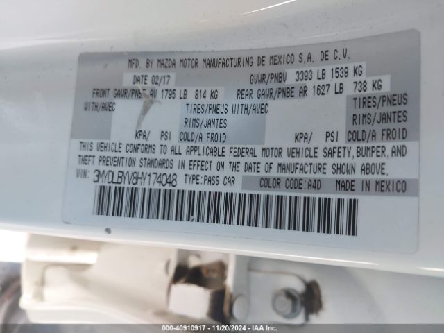 3MYDLBYV8HY174048 Toyota YARIS IA