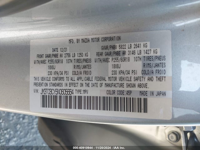 JM3TCBCY5N0605664 Mazda Cx-9 Touring