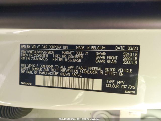 2023 VOLVO XC40 RECHARGE PURE ELECTRIC YV4ED3UW1P2078003 Photo 8