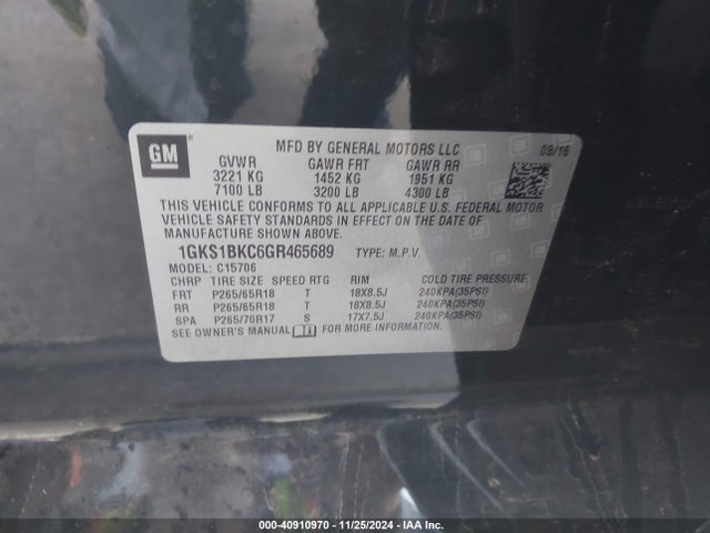 GMC YUKON SLT 2016 1GKS1BKC6GR465689 Image 9
