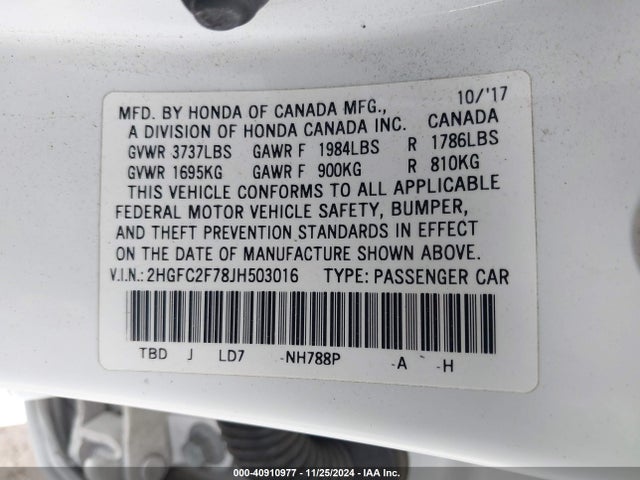 Honda CIVIC EX 2018 2HGFC2F78JH503016 Image 9