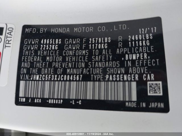 JHMZC5F3XJC004567 Honda Clarity Plug-in Hybrid Touring