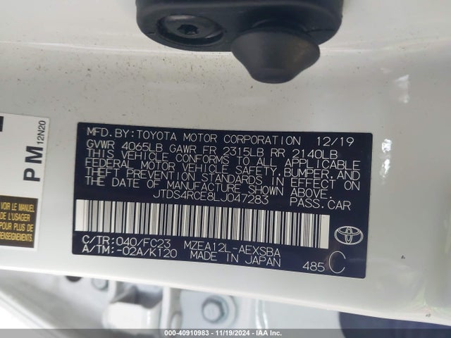 Toyota COROLLA SE 2020 JTDS4RCE8LJ047283 Image 9