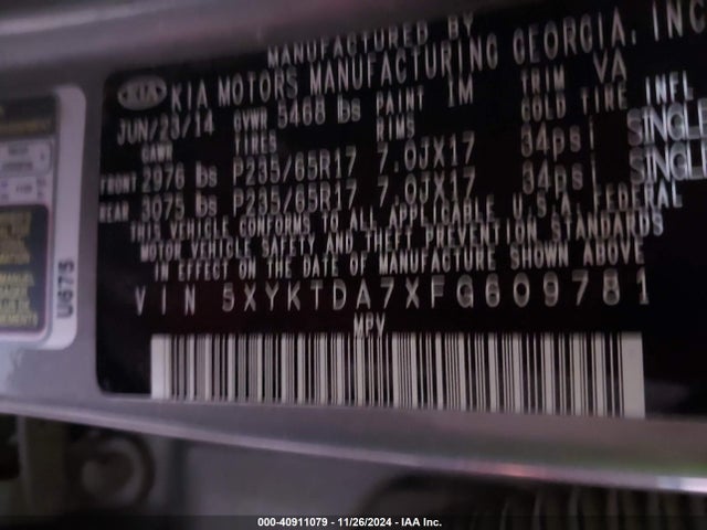 KIA Sorento Lx V6 2015 5XYKTDA7XFG609781 Image 9