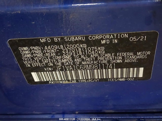 JF1VA1C68M9811741 Subaru Wrx Premium