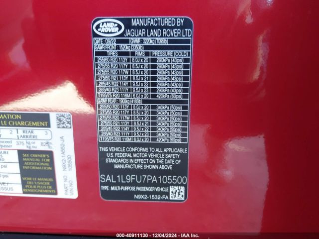 SAL1L9FU7PA105500 Land Rover Range Rover Sport Se Dynamic