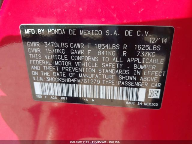 3HGGK5H84FM761279 Honda l15b1