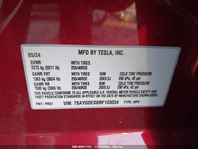 2024 TESLA MODEL Y 7SAYGDED0RF103034 Photo 8