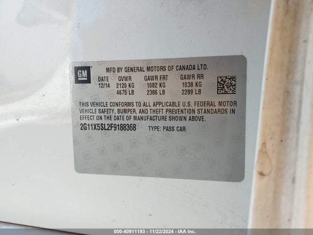 Chevrolet Impala 1fl 2015 2G11X5SL2F9188368 Image 9