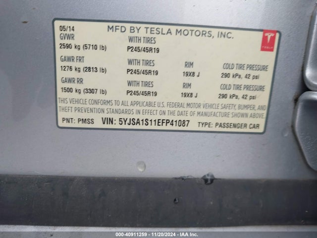 Tesla MODEL S 2014 5YJSA1S11EFP41087 Image 9