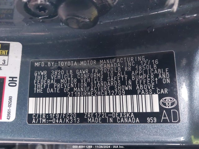 Toyota COROLLA SE 2017 2T1BURHE2HC812709 Image 9