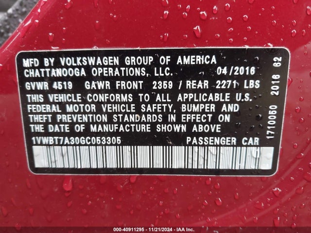 1VWBT7A30GC053305 Volkswagen Passat 1.8t Se