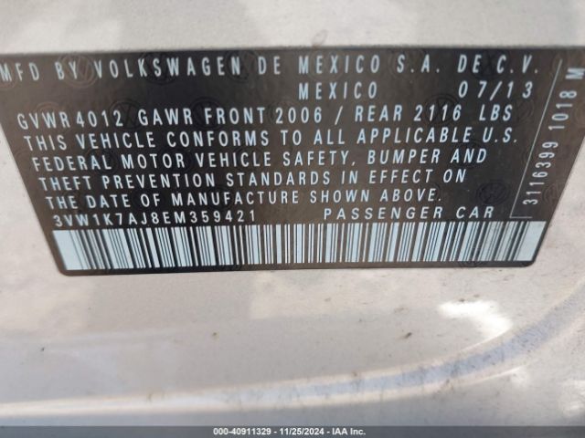 3VW1K7AJ8EM359421 Volkswagen Jetta 2.0l S