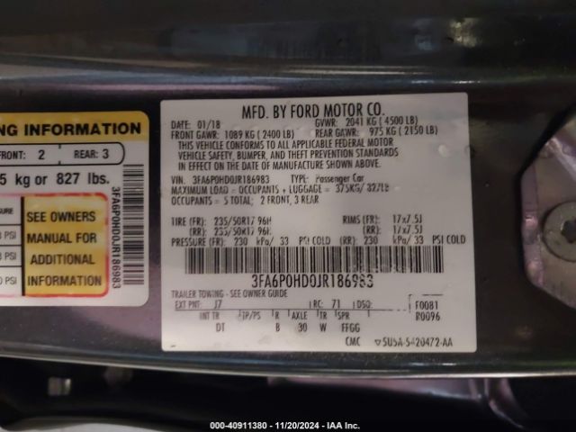 3FA6P0HD0JR186983 Ford FUSION SE