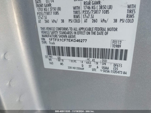 Ford F-150 Xlt 2014 1FTFX1CF7EKD46277 Image 9