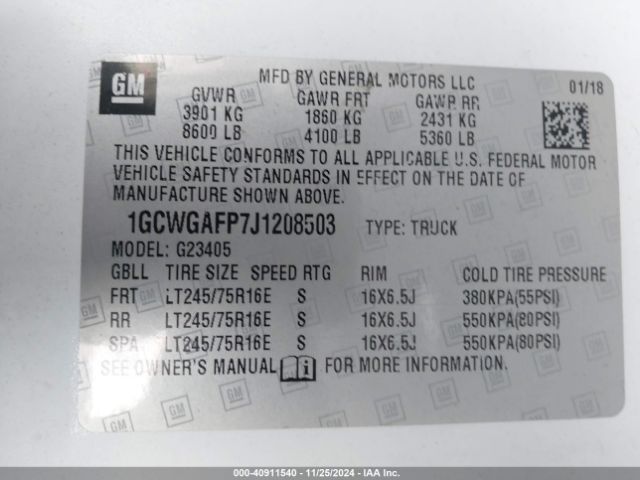 1GCWGAFP7J1208503 Chevrolet Express 2500 Work Van