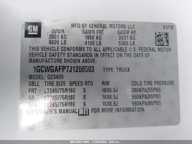 1GCWGAFP7J1208503 Chevrolet Express 2500 Work Van