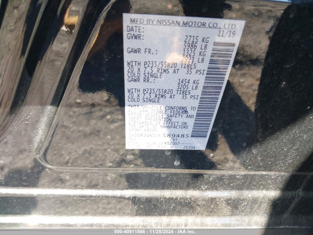 Nissan Pathfinder Platinum 2wd 2020 5N1DR2DN1LC589485 Image 9