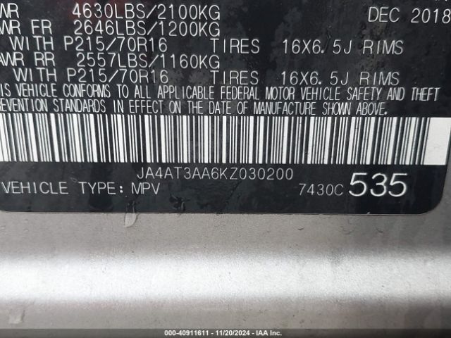 JA4AT3AA6KZ030200 Mitsubishi Eclipse Cross Es