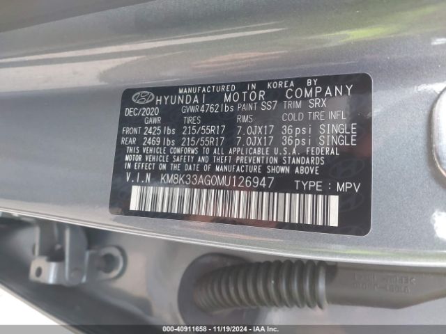 KM8K33AG0MU126947 Hyundai Kona Electric Limited
