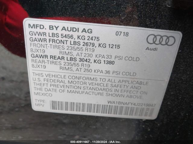 WA1BNAFY4J2219847 Audi Q5 2.0t Premium/2.0t Tech Premium