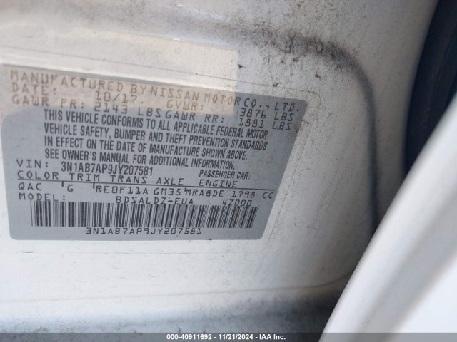 Nissan SENTRA SV 2018 3N1AB7AP9JY207581 Image 9
