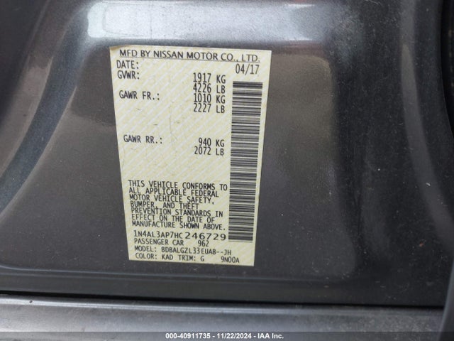 Nissan Altima 2.5 S 2017 1N4AL3AP7HC246729 Image 9